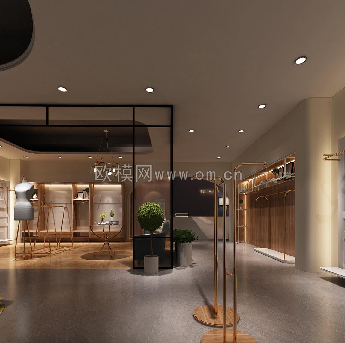 现代服装店服装货架3D模型