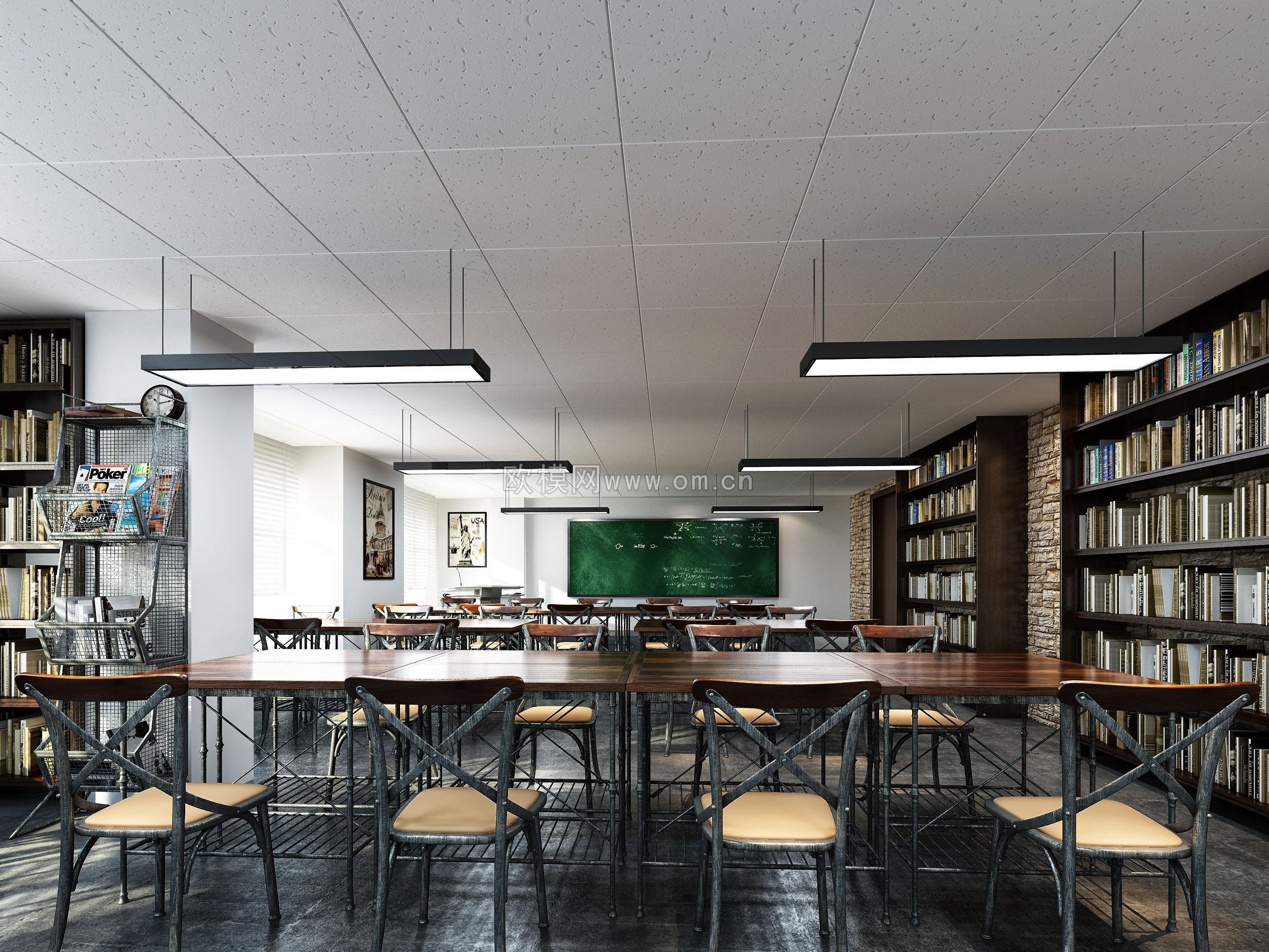 工业风格学校自习教室3d模型