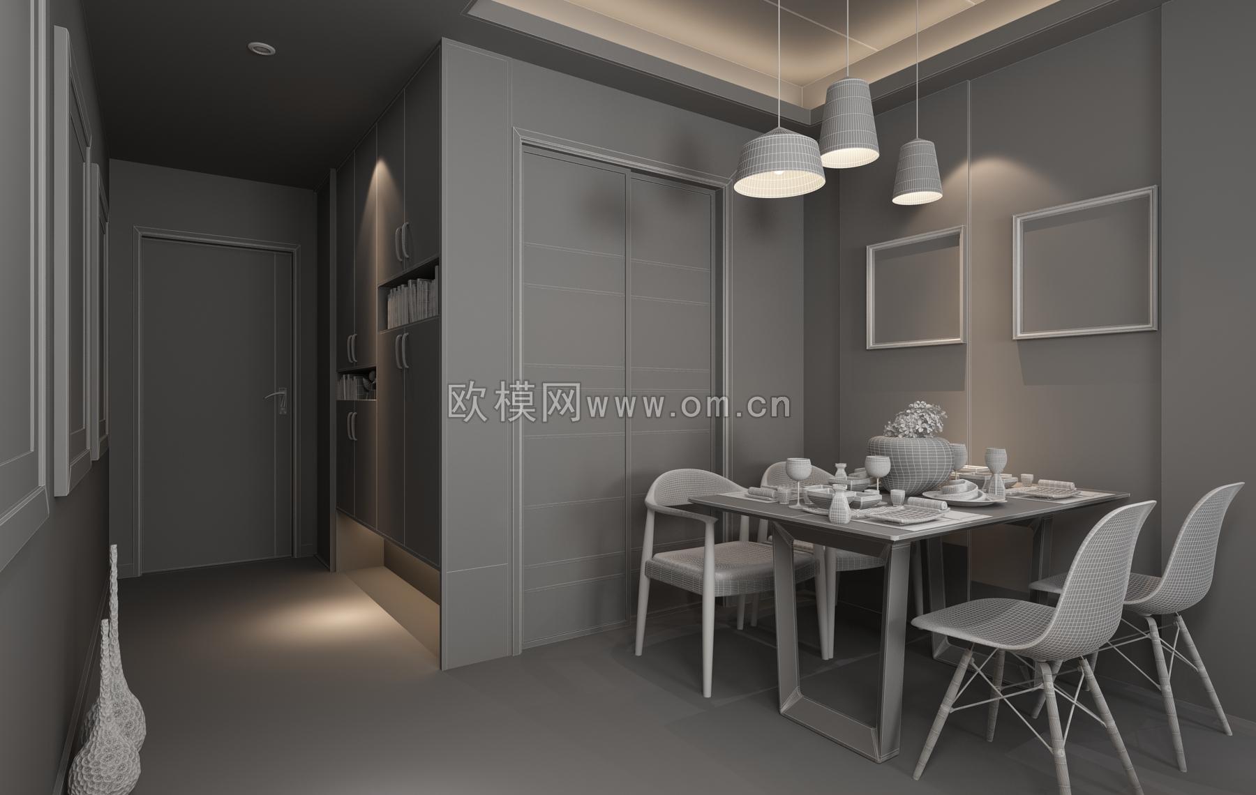 现代客厅餐厅3D模型