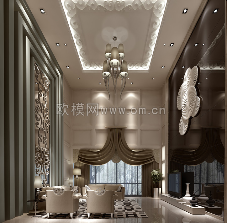 简欧别墅大堂3D模型免费下载-免费3dmax模型库-欧模网