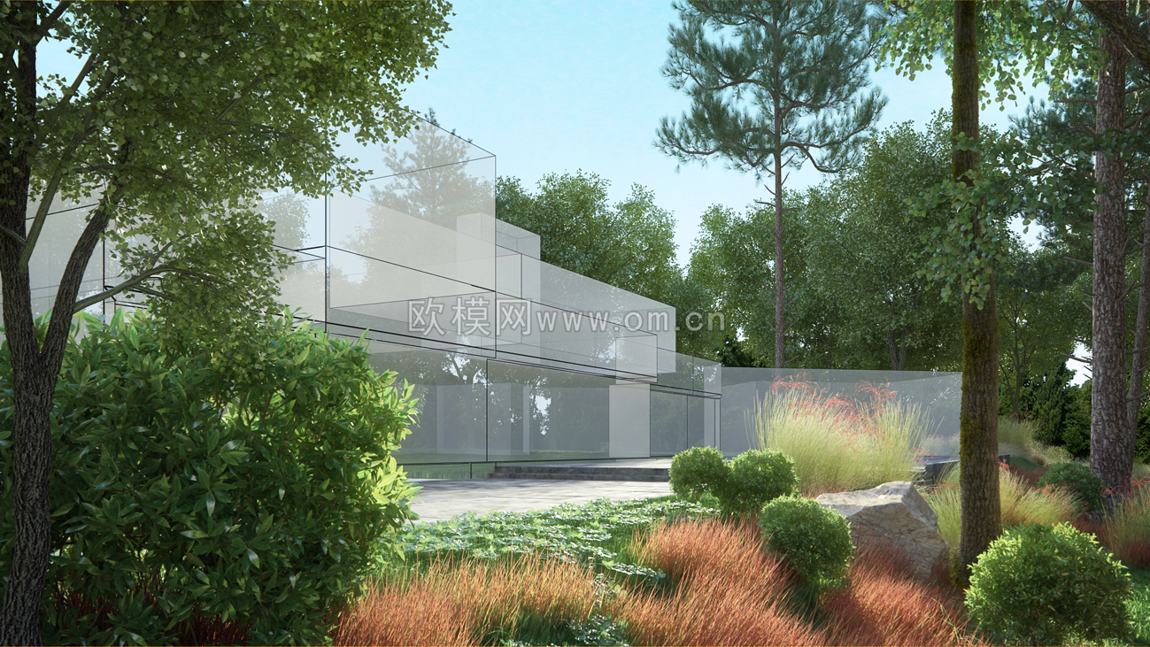 现代室外绿植园林3D模型-免费3dmax模型库-欧模网