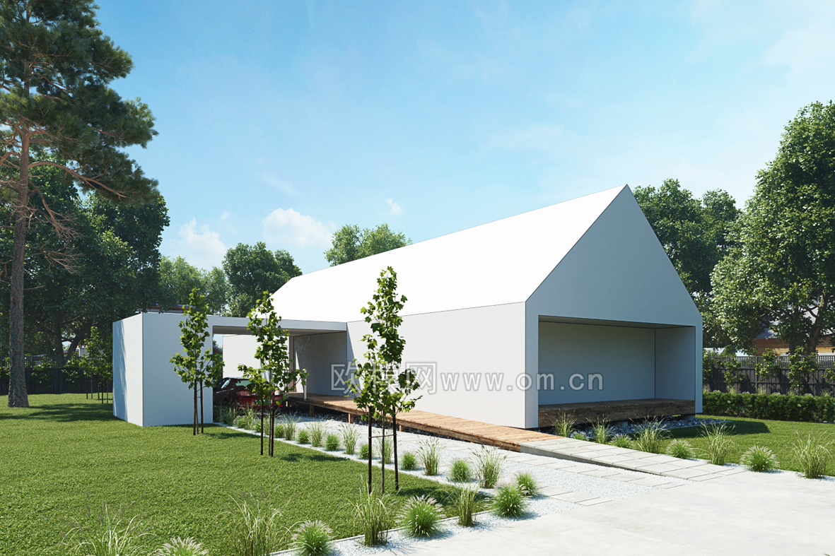 现代室外车库花园3d模型