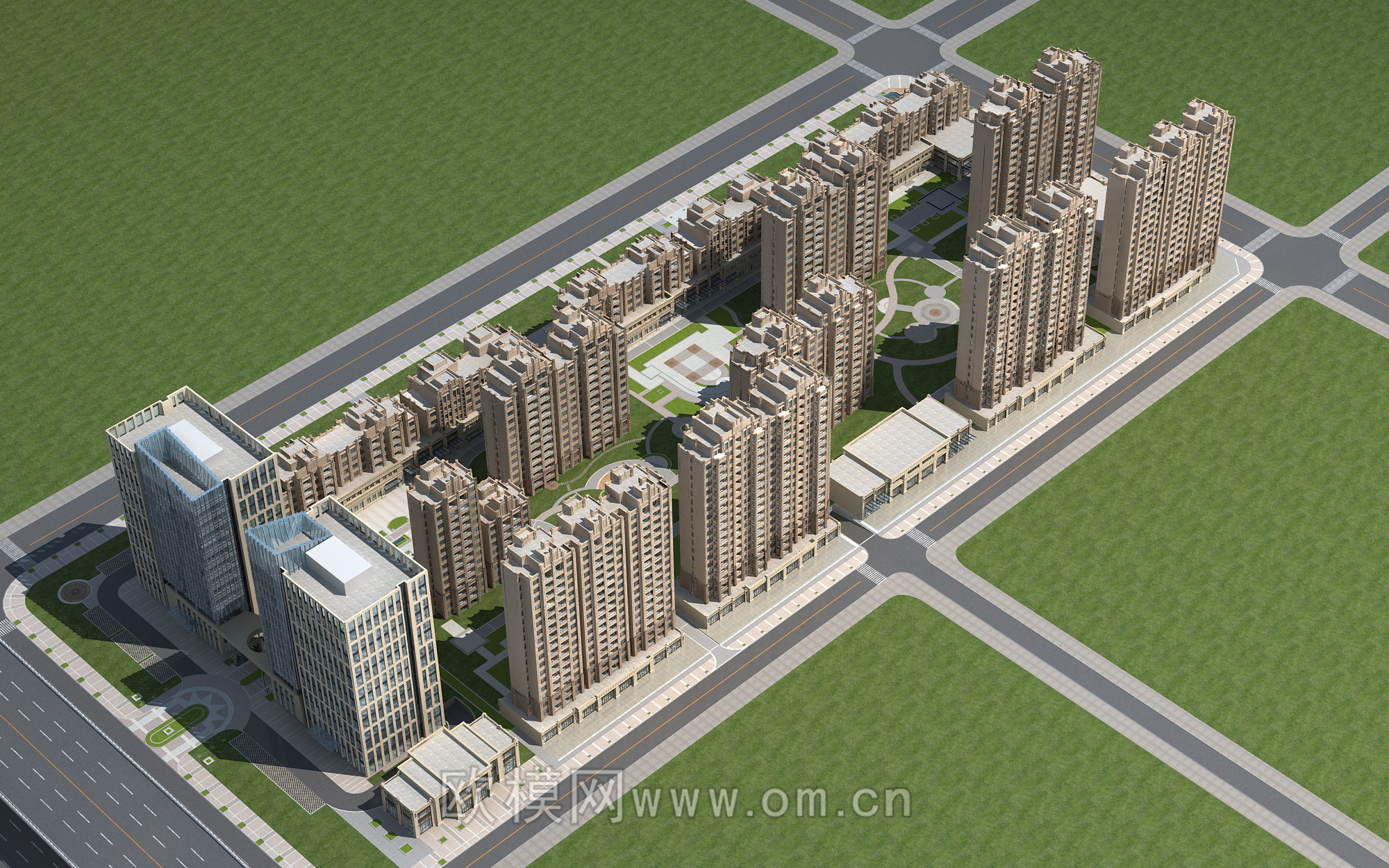 高层住宅区鸟瞰3d模型免费下载 (7)