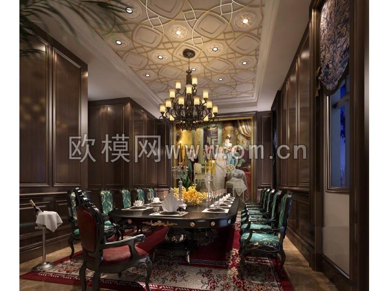 欧式豪华西餐厅包房3D模型