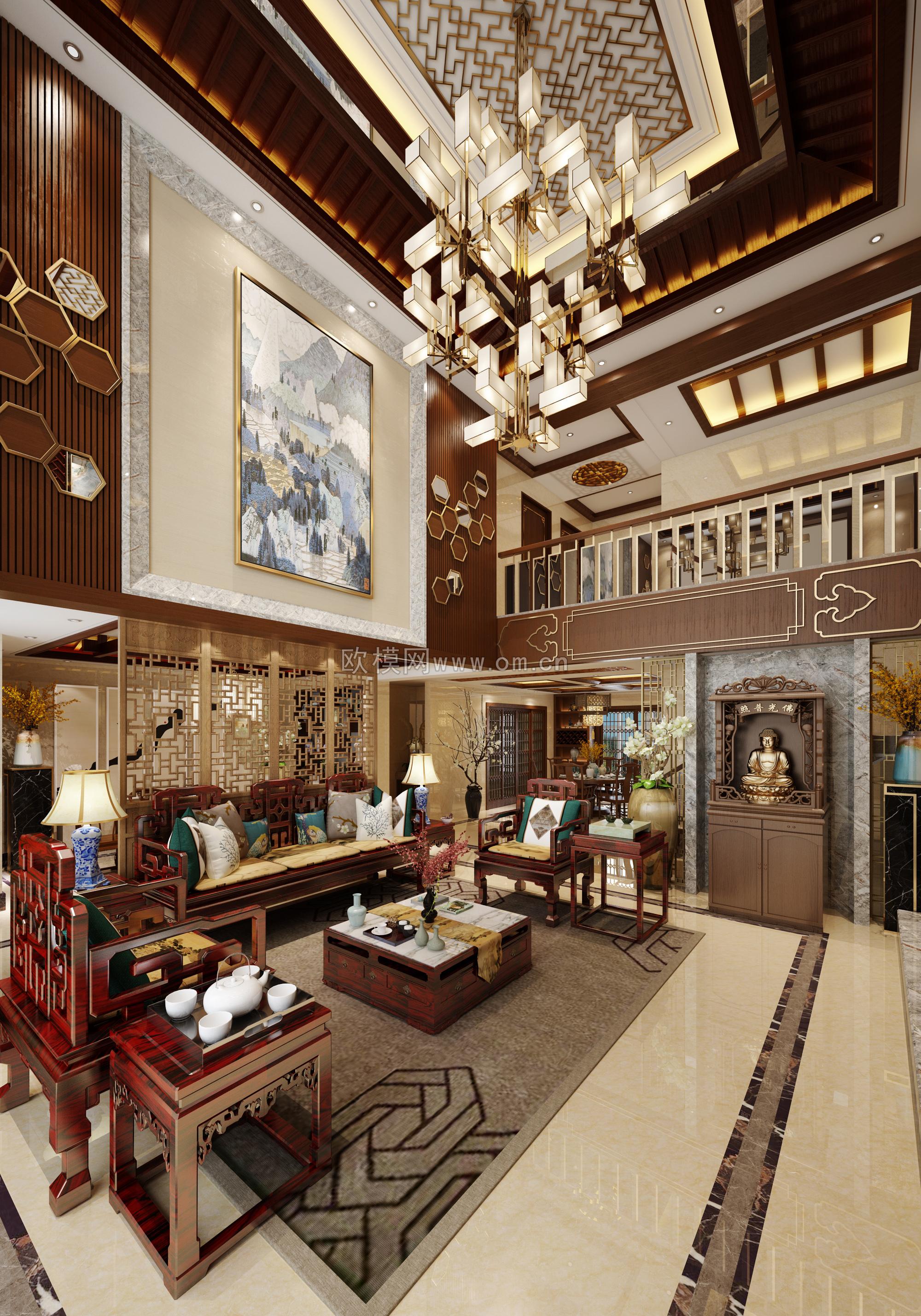 中式别墅客厅3d模型