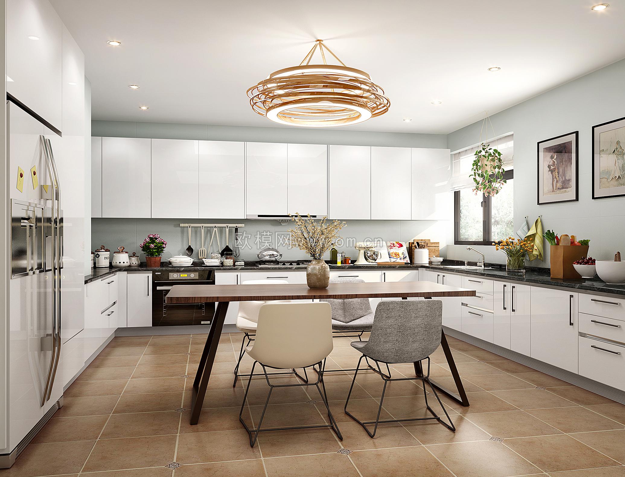 现代敞开式厨房餐厅组合3d模型