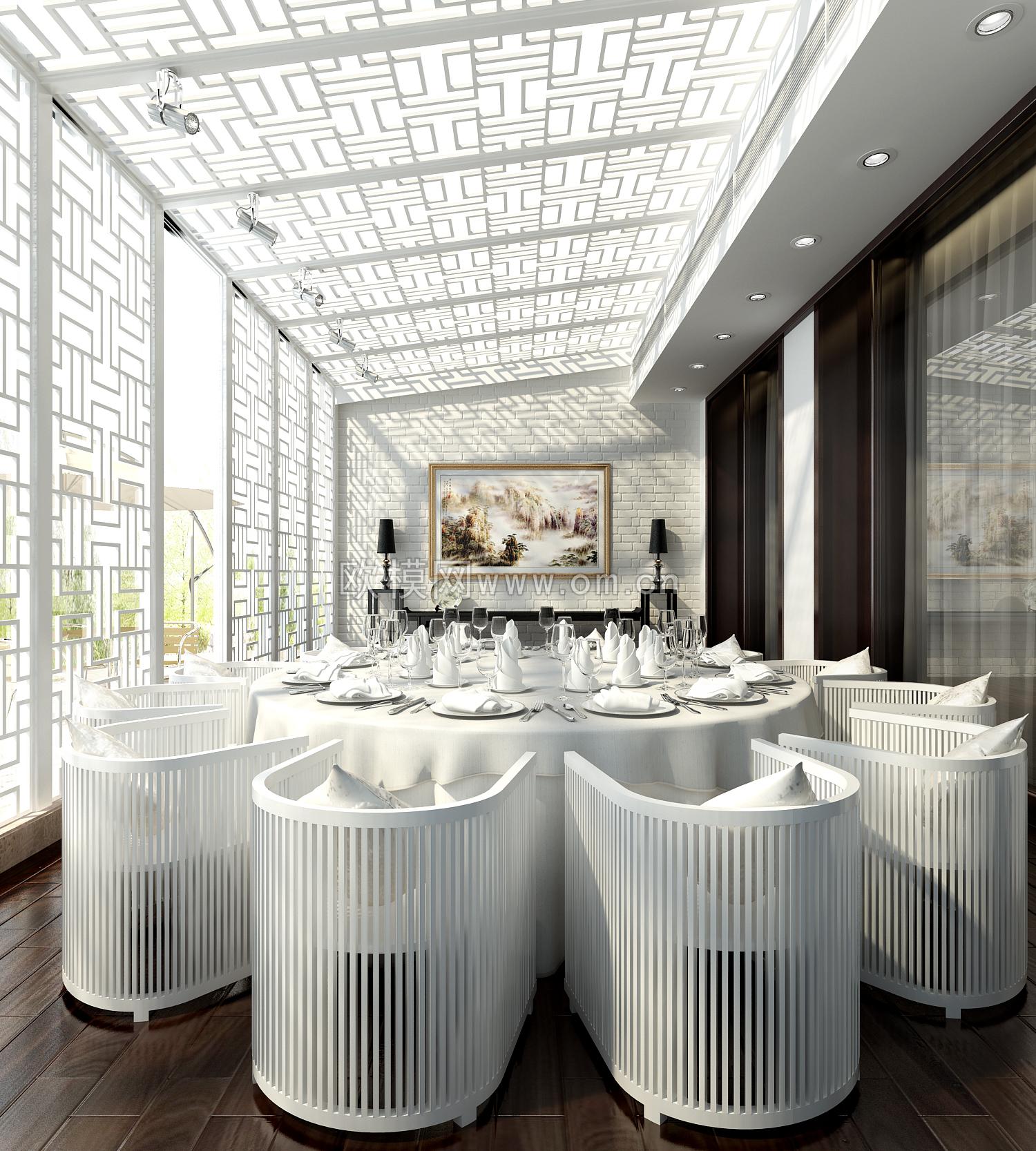 新中式餐厅包房镂空隔断3d模型