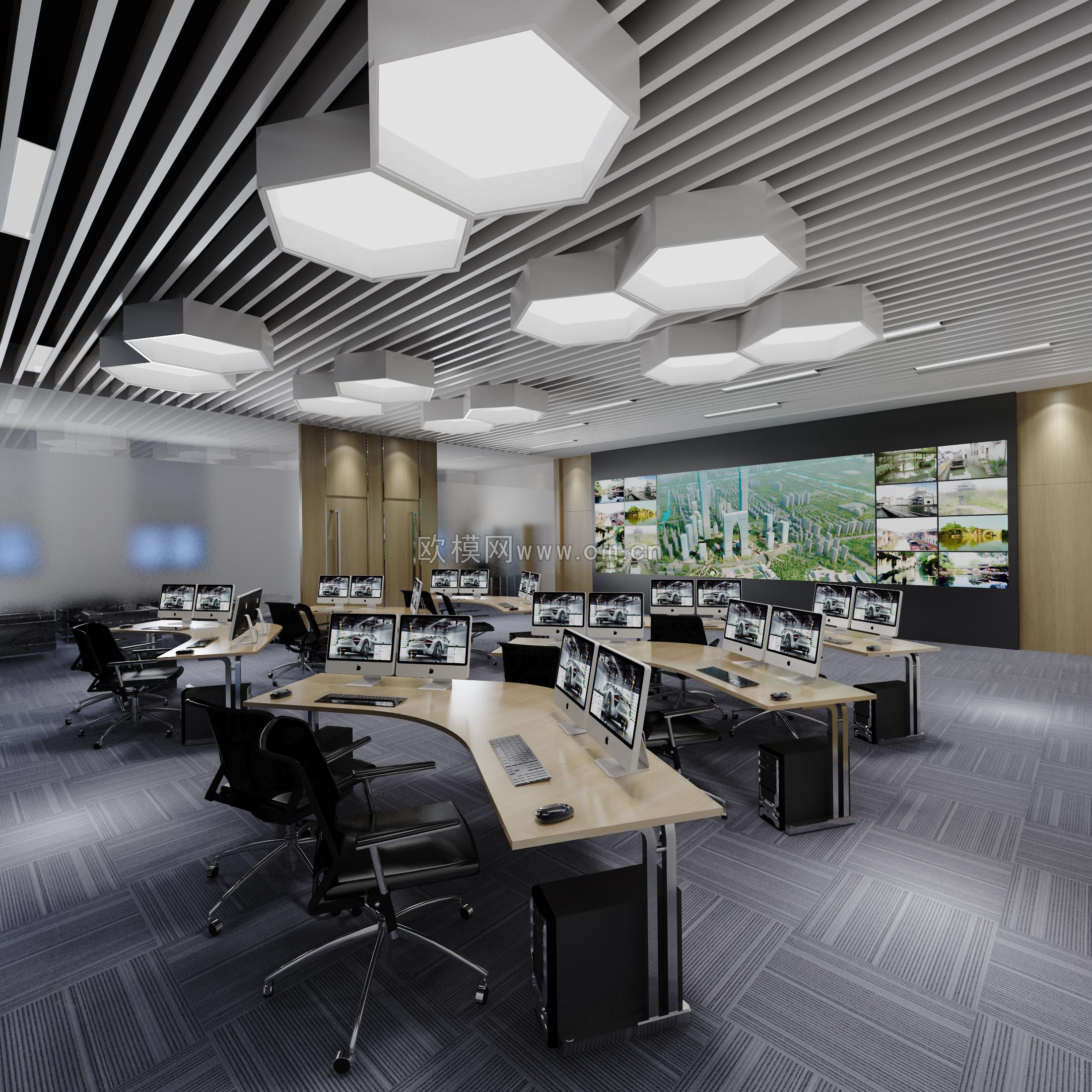 现代敞开式办公室3D模型-免费3dmax模型库-欧模网