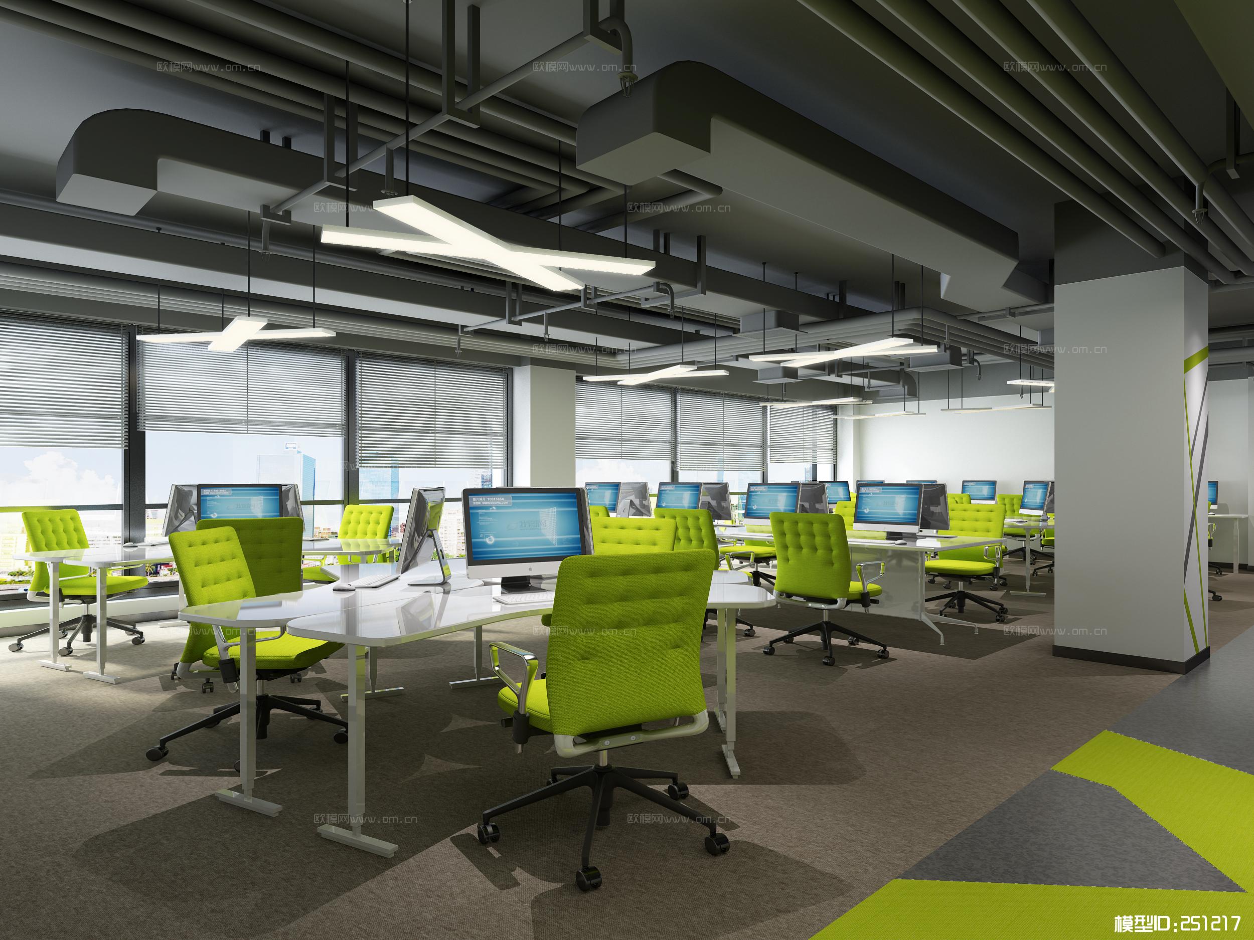 现代开敞式办公空间3d模型