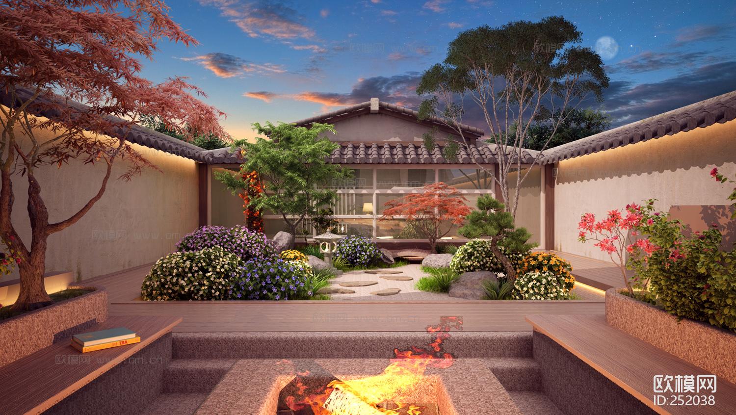 中式庭院阳台花园3d模型