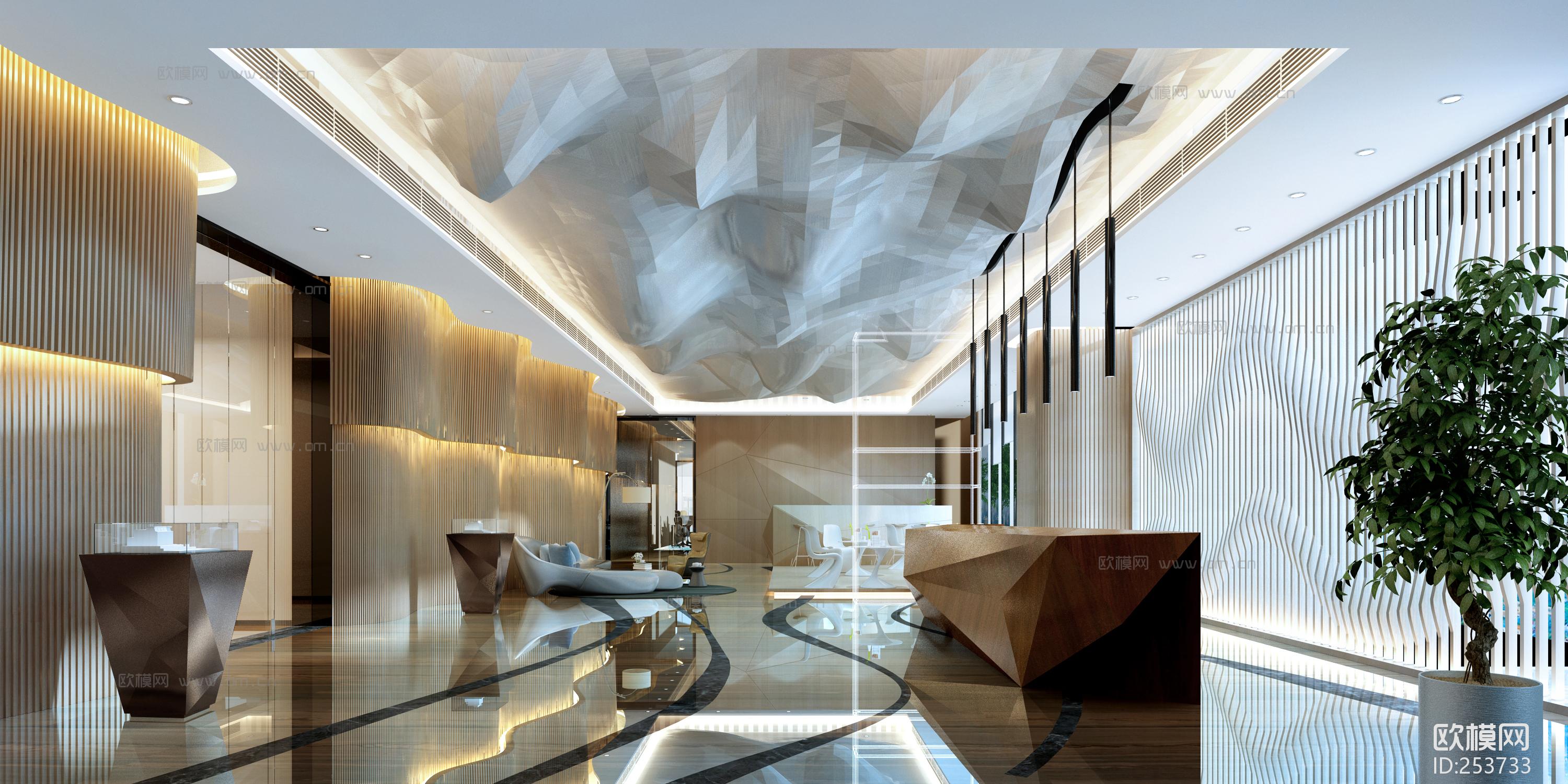 现代售楼处销售中心大厅3D模型-免费3dmax模型库-欧模网