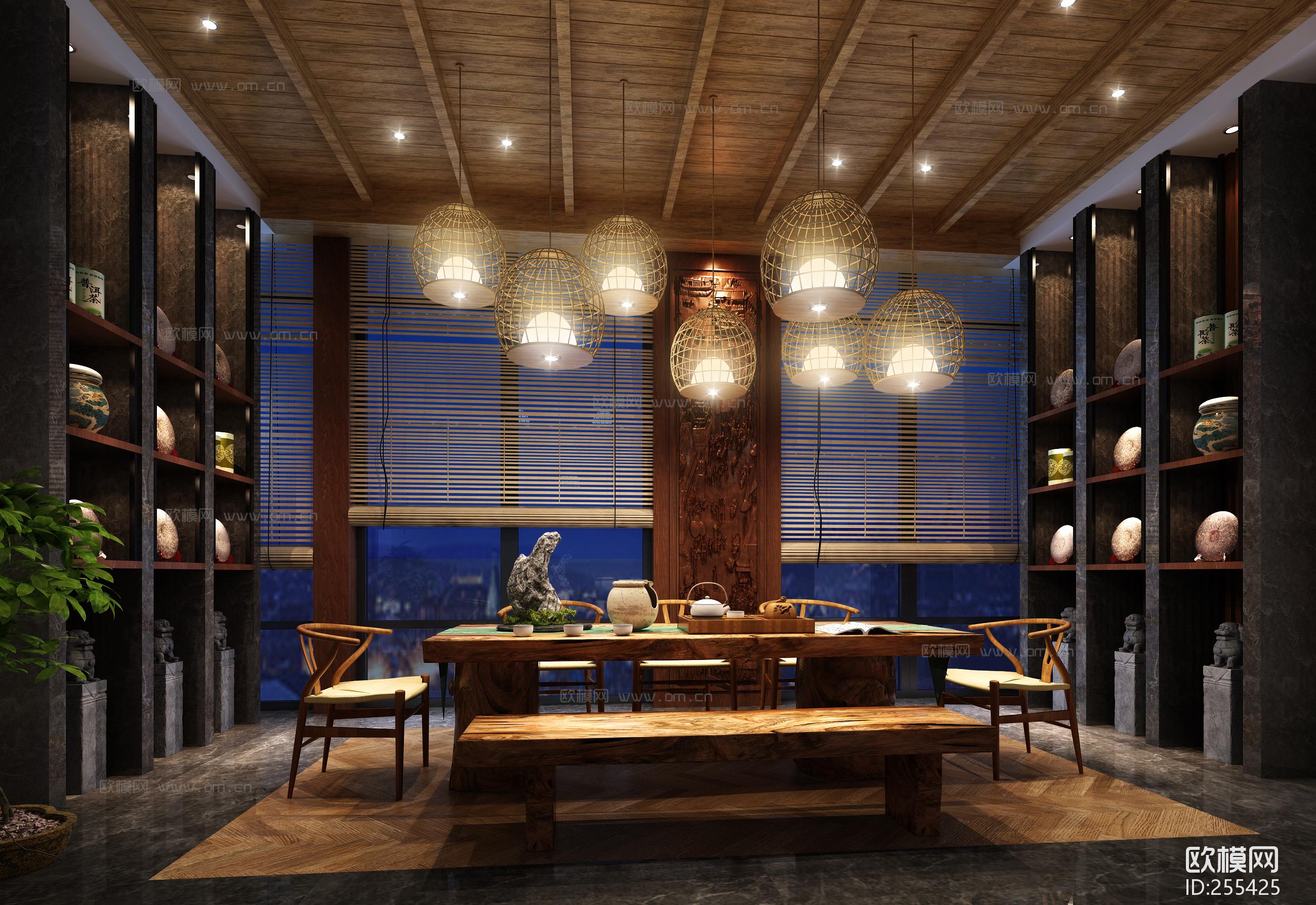 中式茶室装饰架组合3d模型