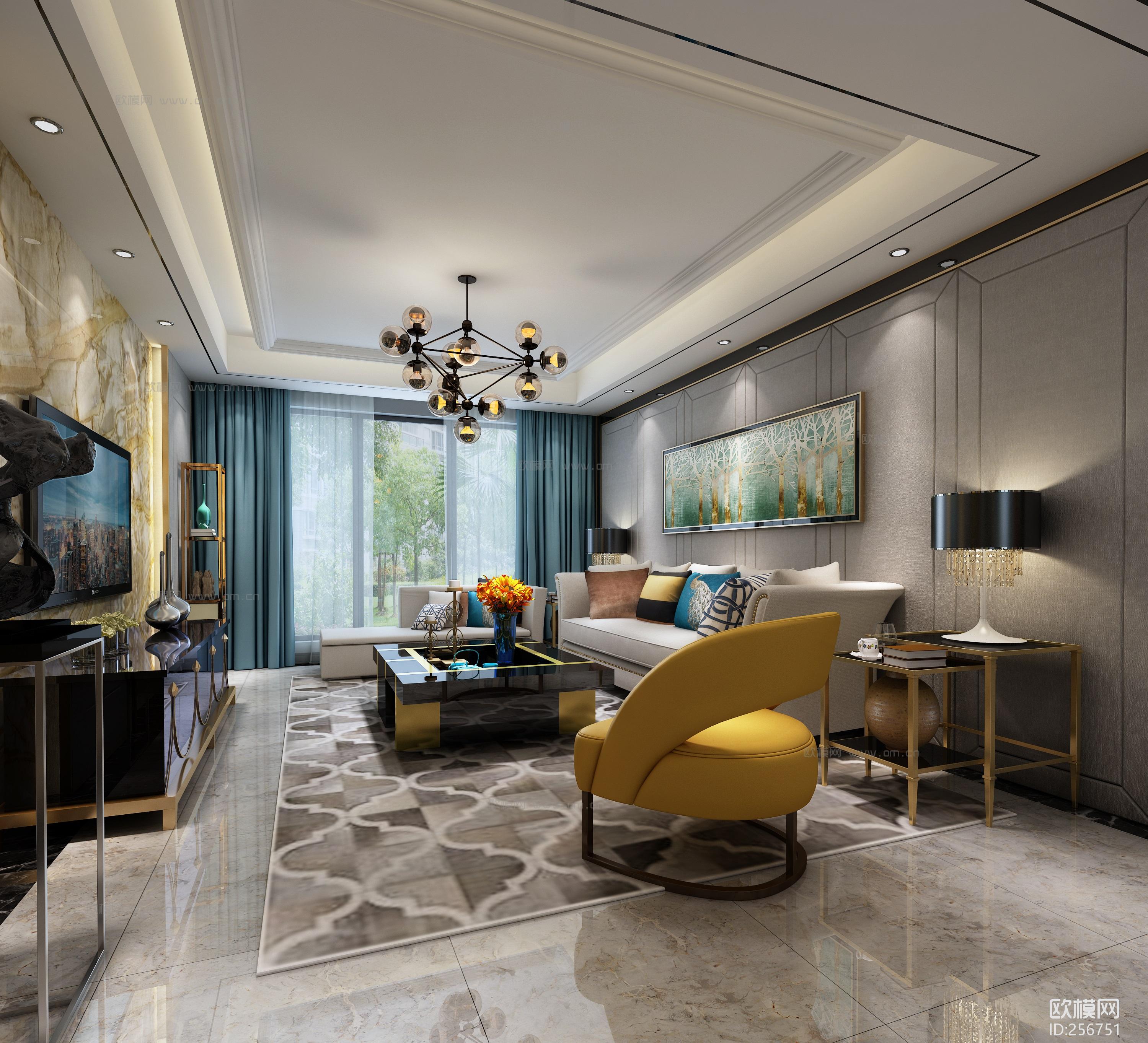 后现代客厅餐厅3D模型