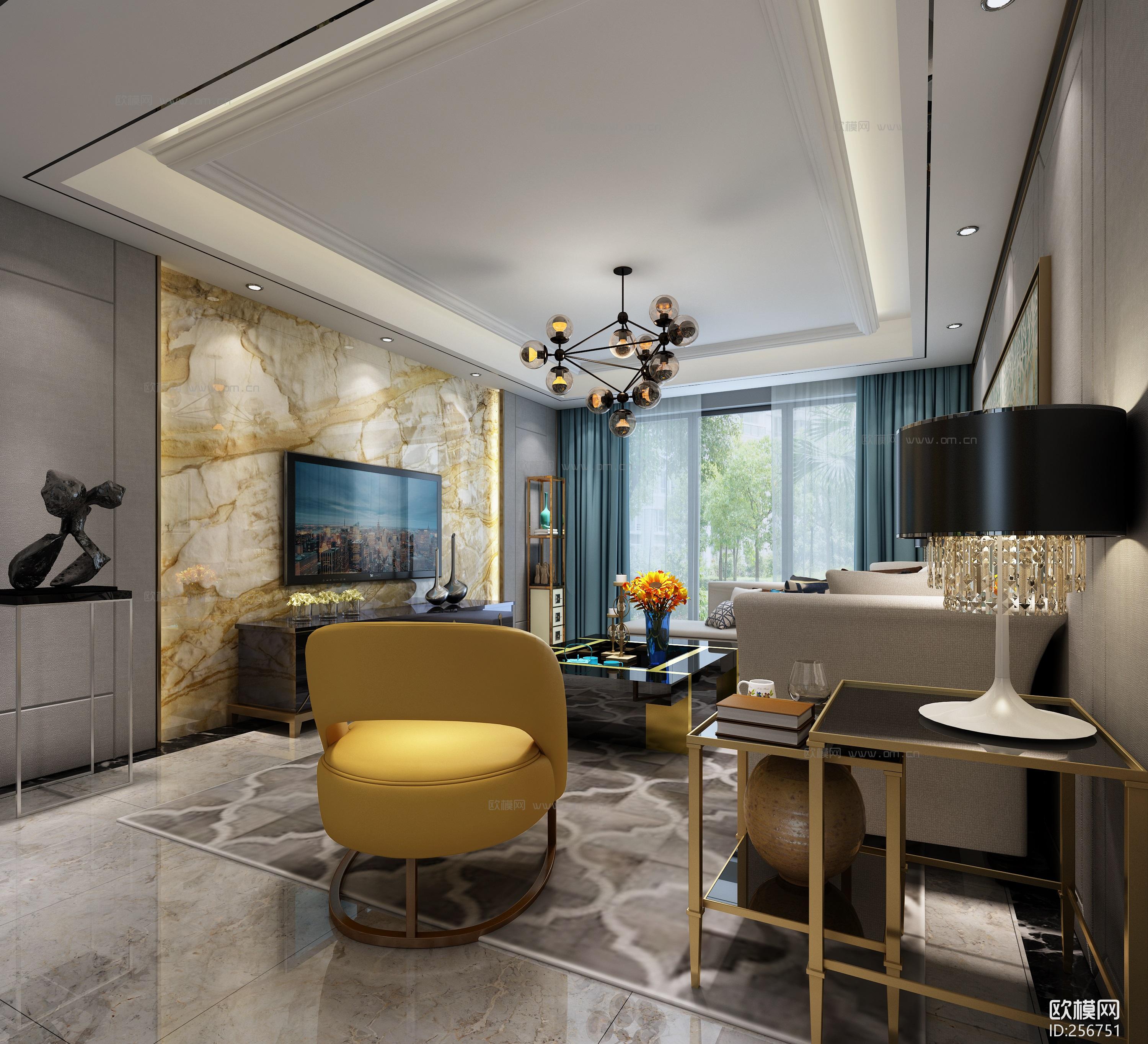 后现代客厅餐厅3D模型