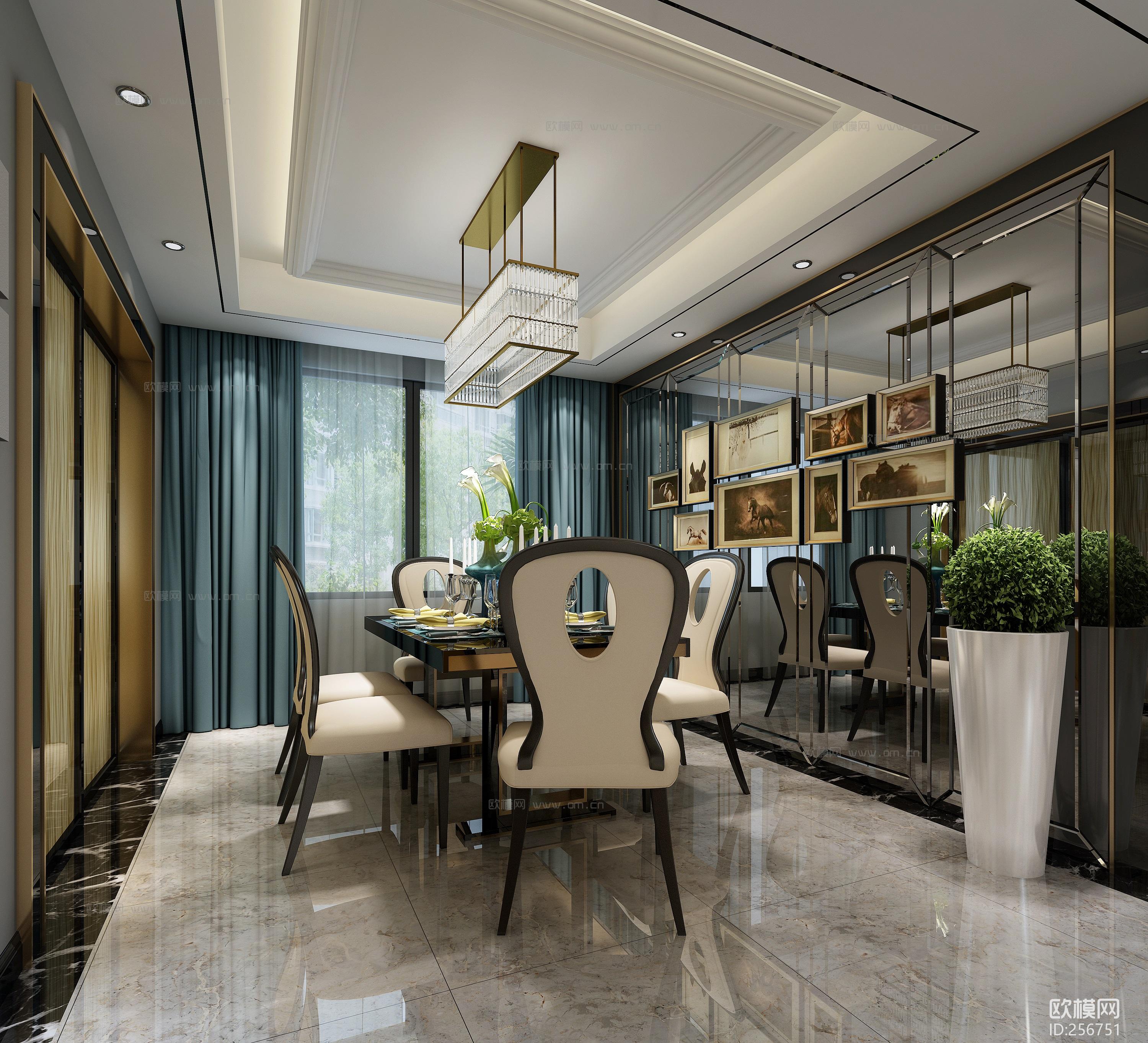 后现代客厅餐厅3D模型