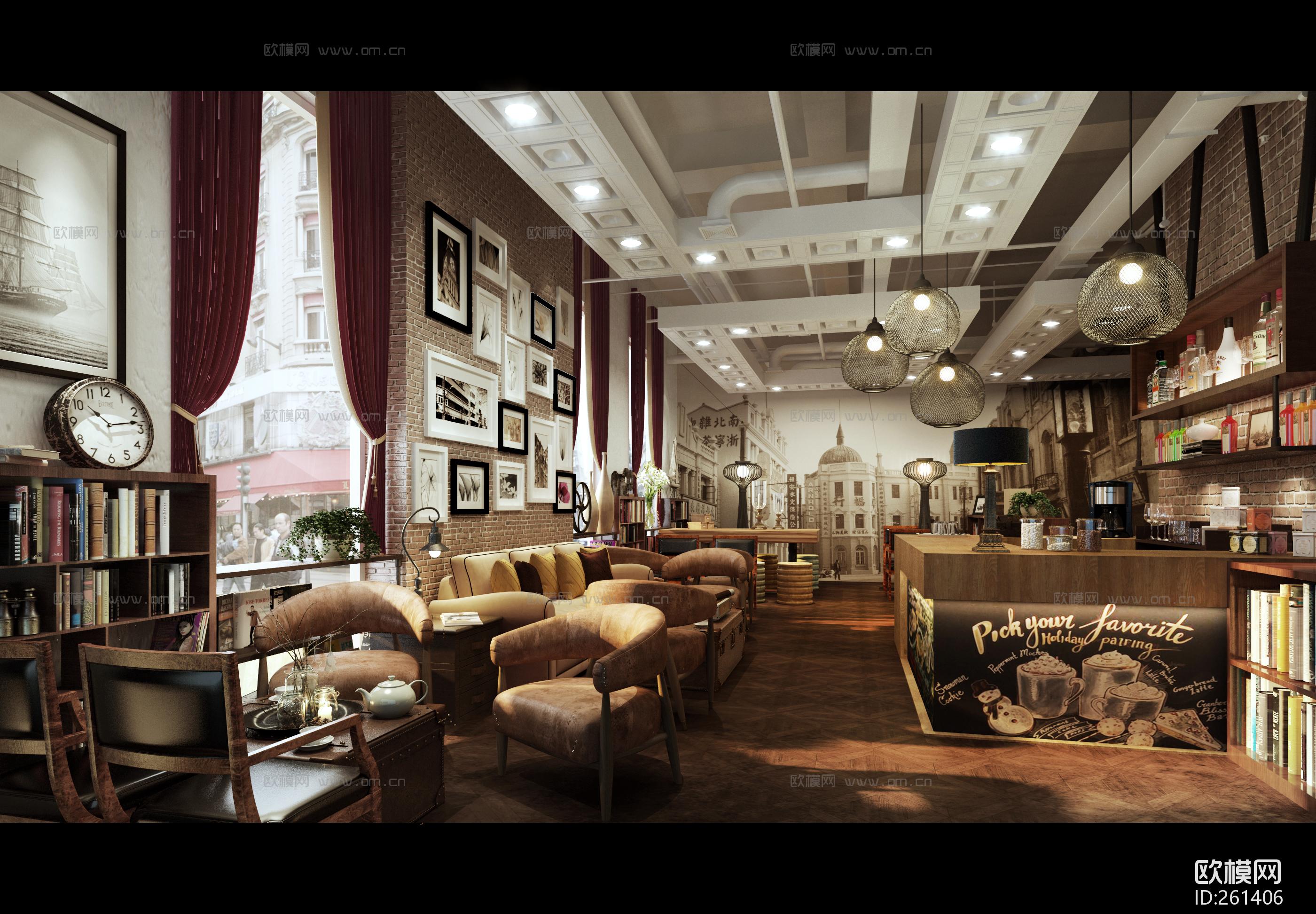 欧式书吧咖啡厅3d模型