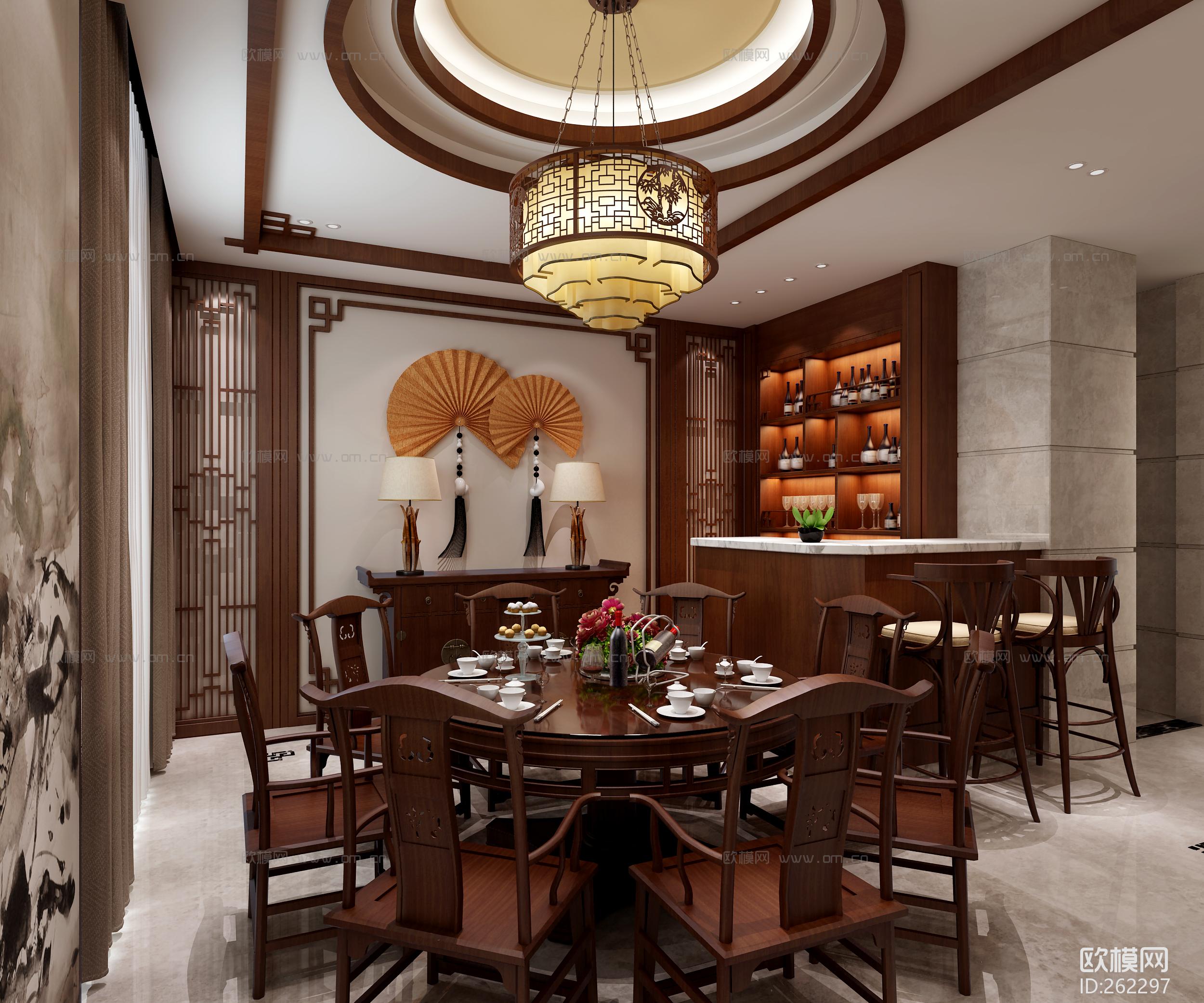 中式主题餐厅吧台装修效果图 – 设计本装修效果图