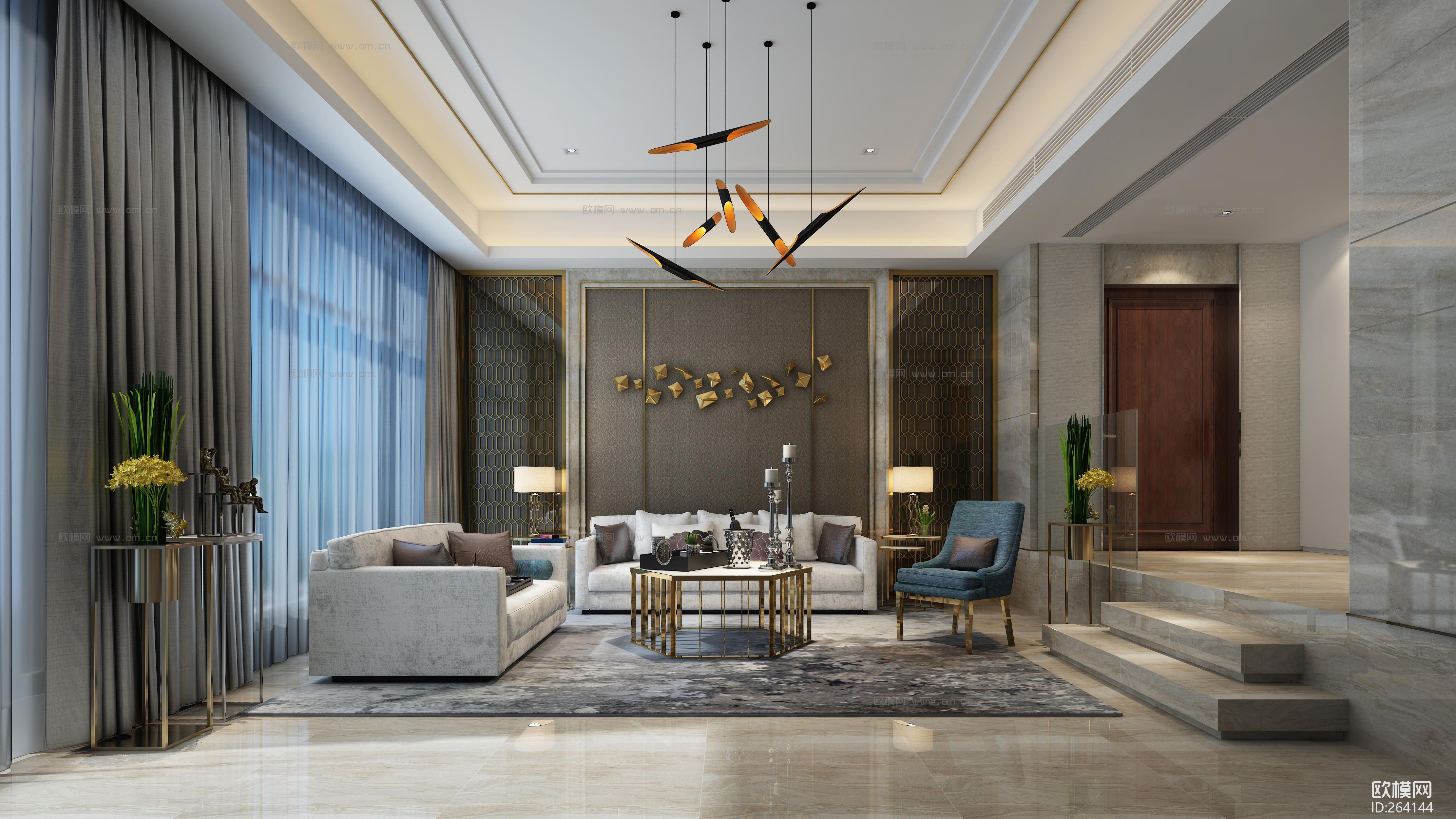 现代客厅3d模型_精品3d模型_3d模型免费下载_欧模网