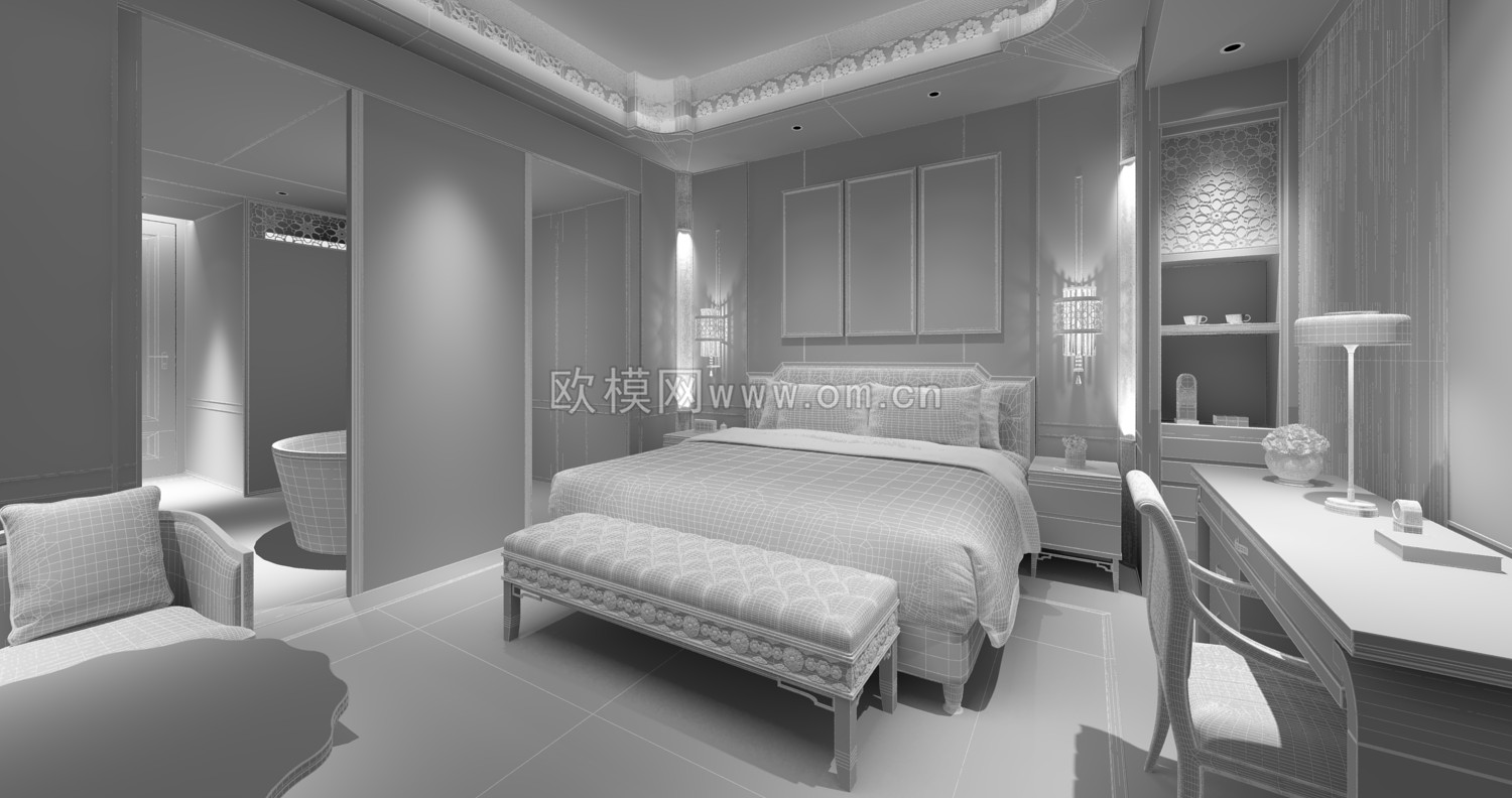 中式酒店豪华客房套间3d模型