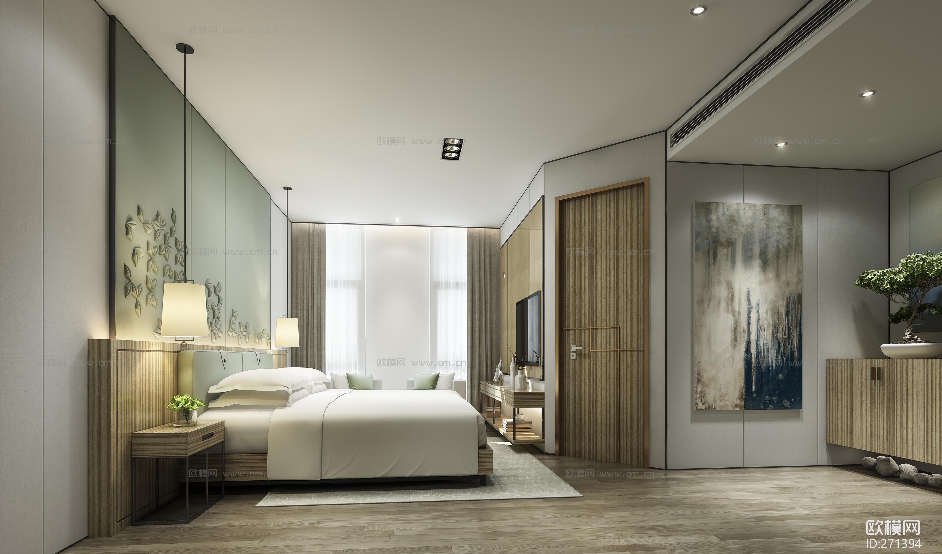 新中式酒店标准大床房客房3D模型