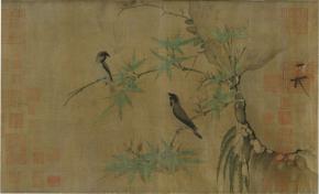   赵佶-竹禽图绢本33.8x55.4 