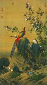   郎世宁 锦春图 绢本121.7x68 