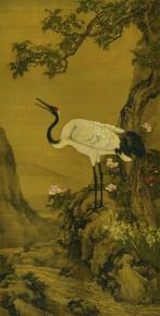   沈铨 桂鹤图 绢本177x90.3 副本 