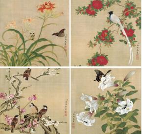   余稚 花鸟图 绢本37x409-12 53x50.5 