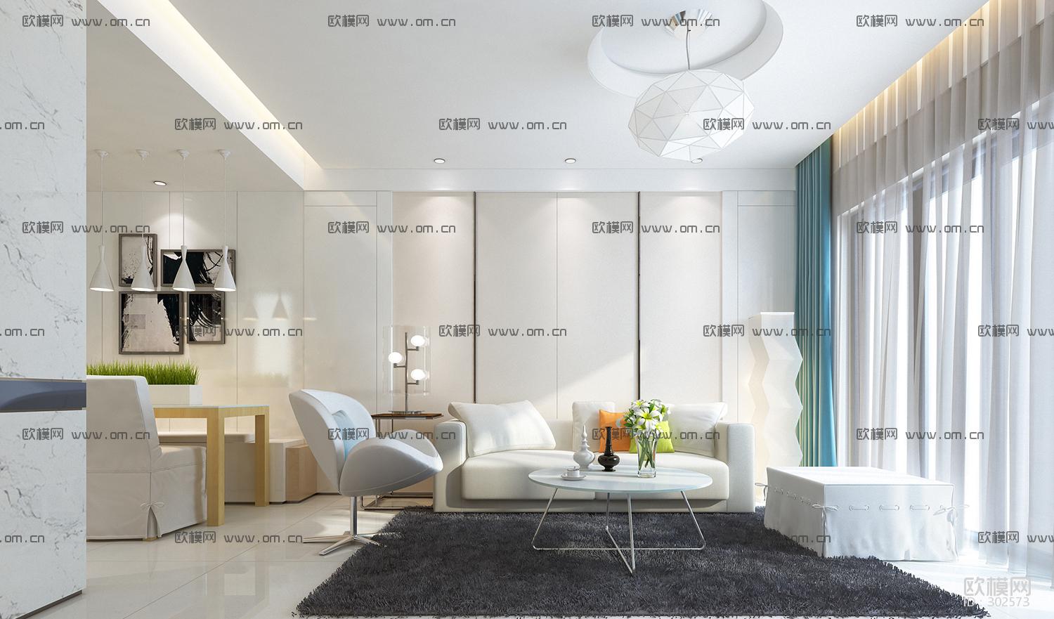 华日·城市理想B6 样板房施工图下载（渲染图2）