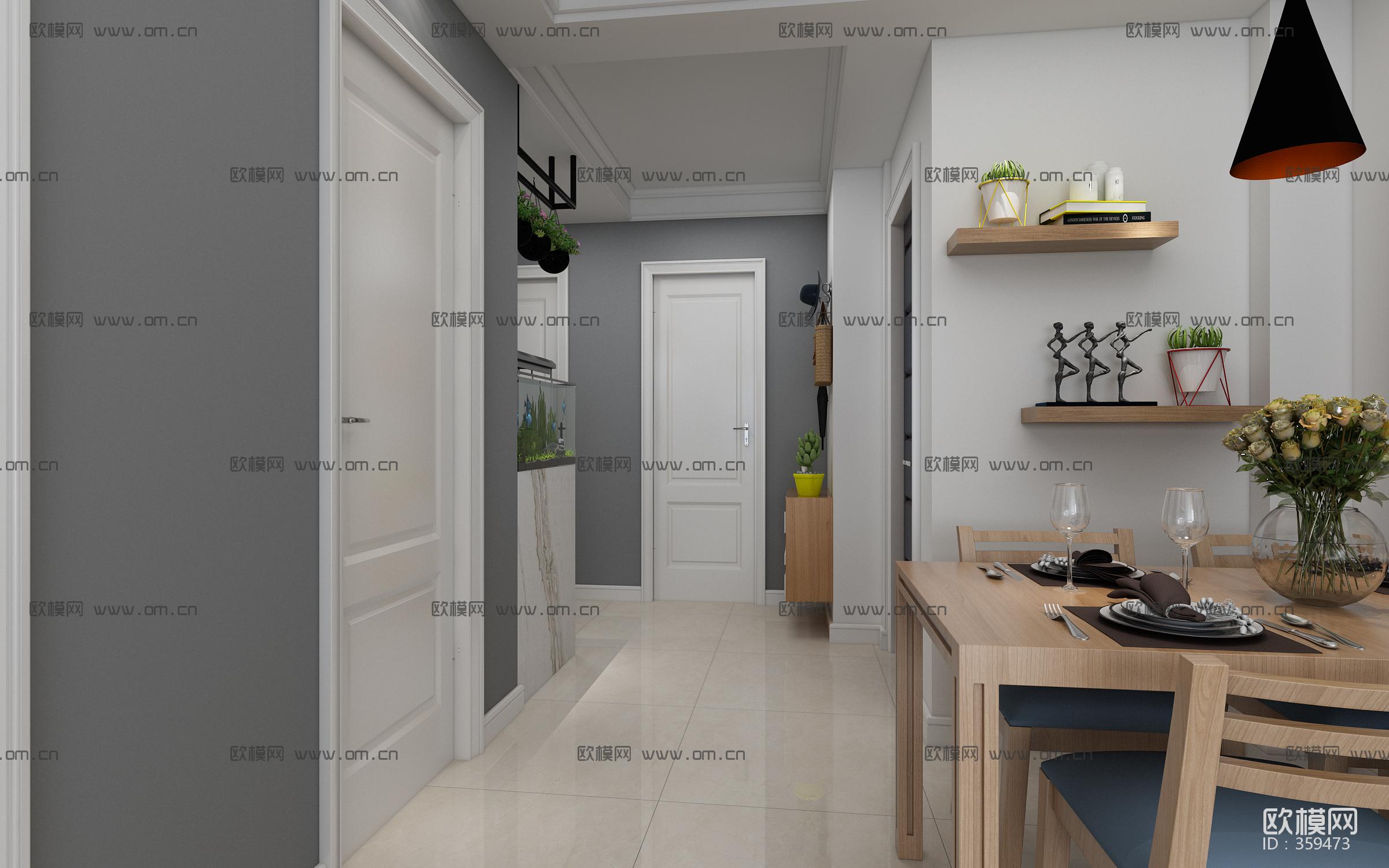 现代简约客厅餐厅3d模型