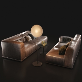 现代皮革双人多人沙发茶几组合3d模型