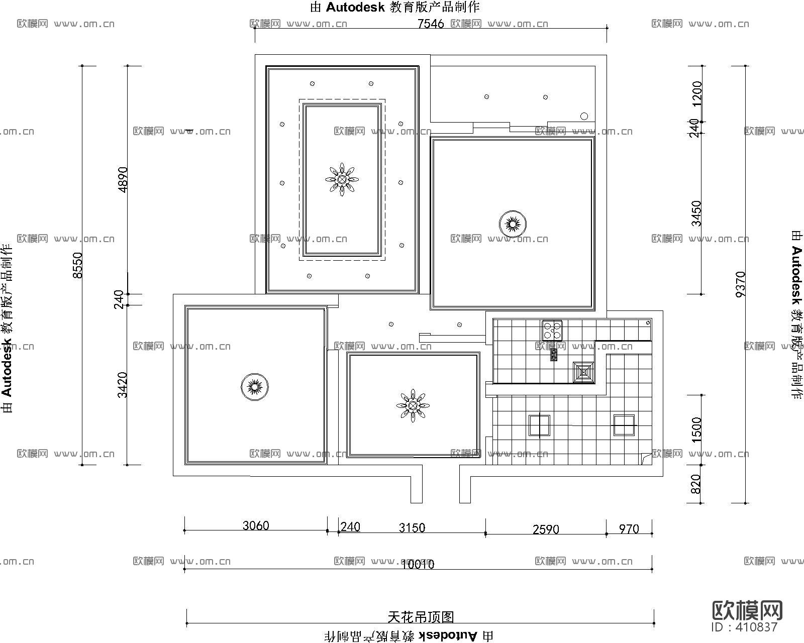 CAD两房一厨一卫户型下载（渲染图3）