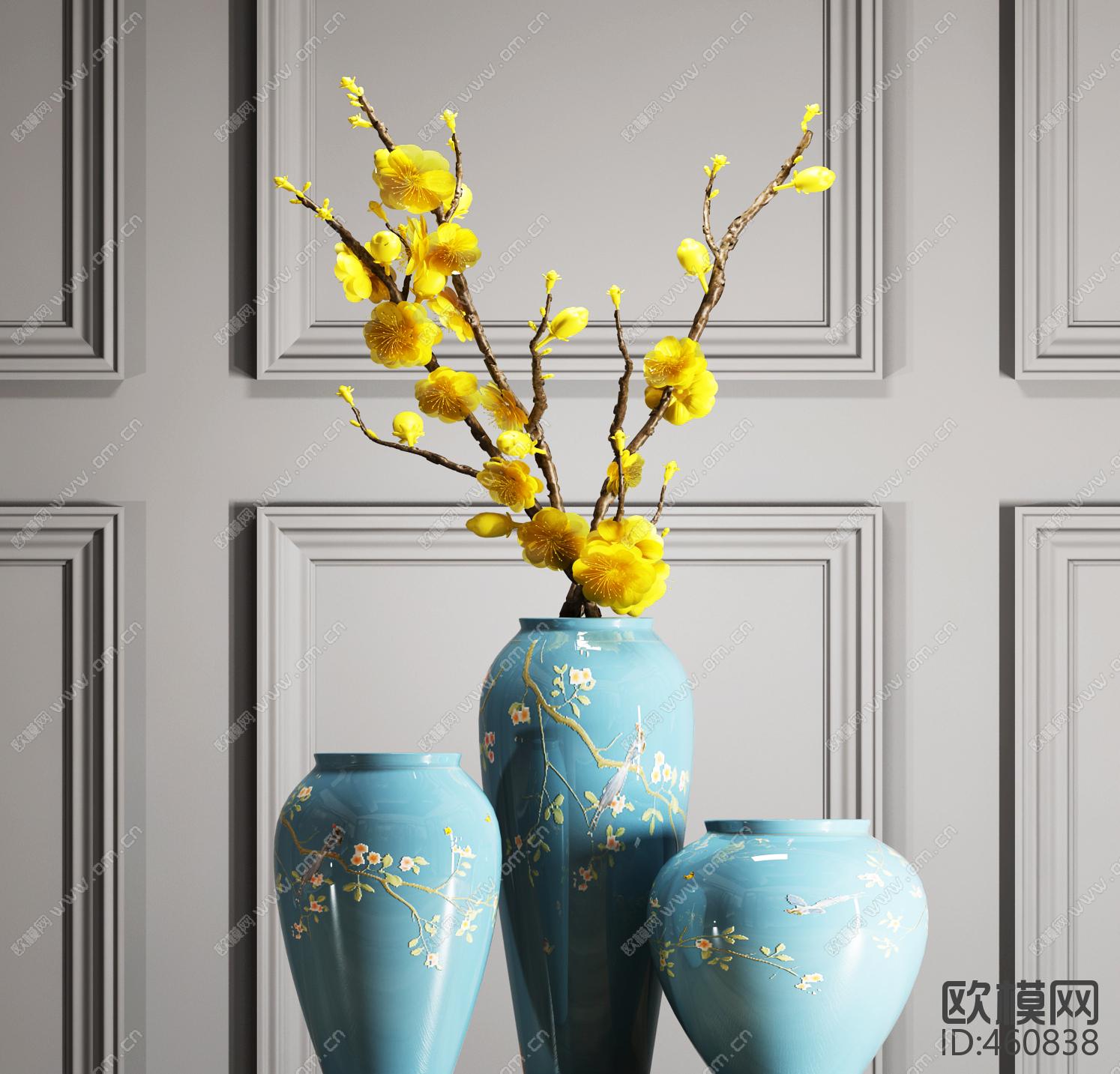 现代花瓶花卉组合3d模型-免费3dmax模型库-欧模网