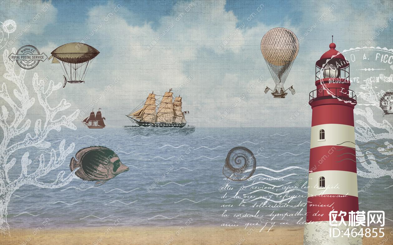 地中海卡通壁画