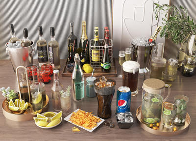 柠檬水 酒水 可乐 餐桌摆设