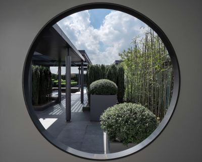 新中式 简约 创意 庭院景观 绿植 月亮门