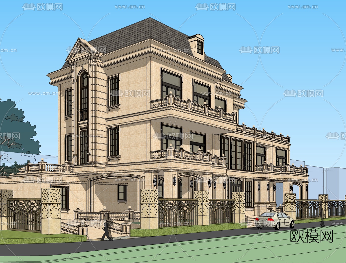 欧式古典独栋别墅免费su模型下载