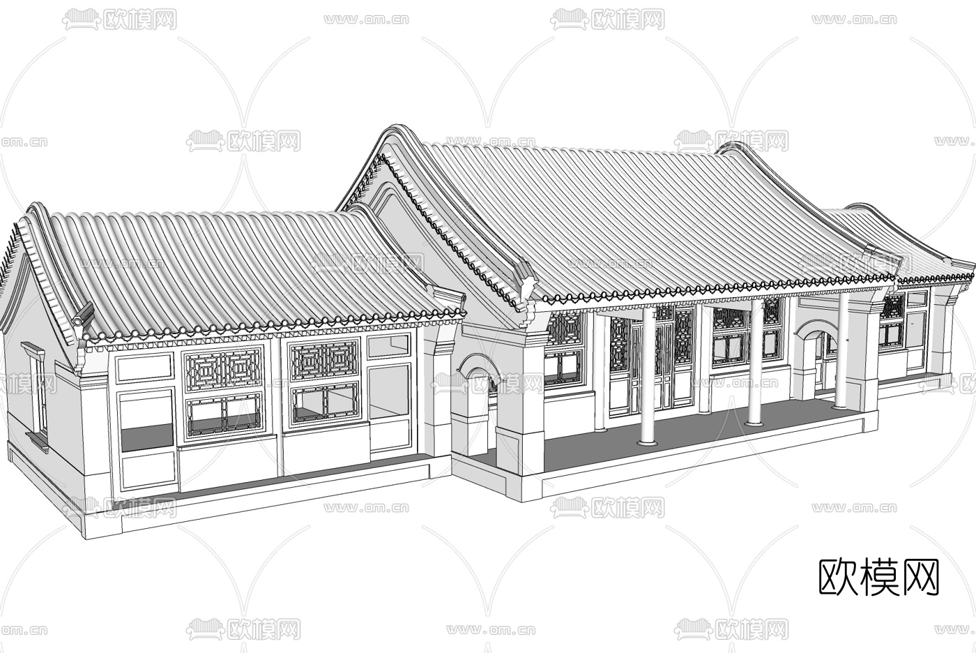中式房屋建筑免费su模型下载