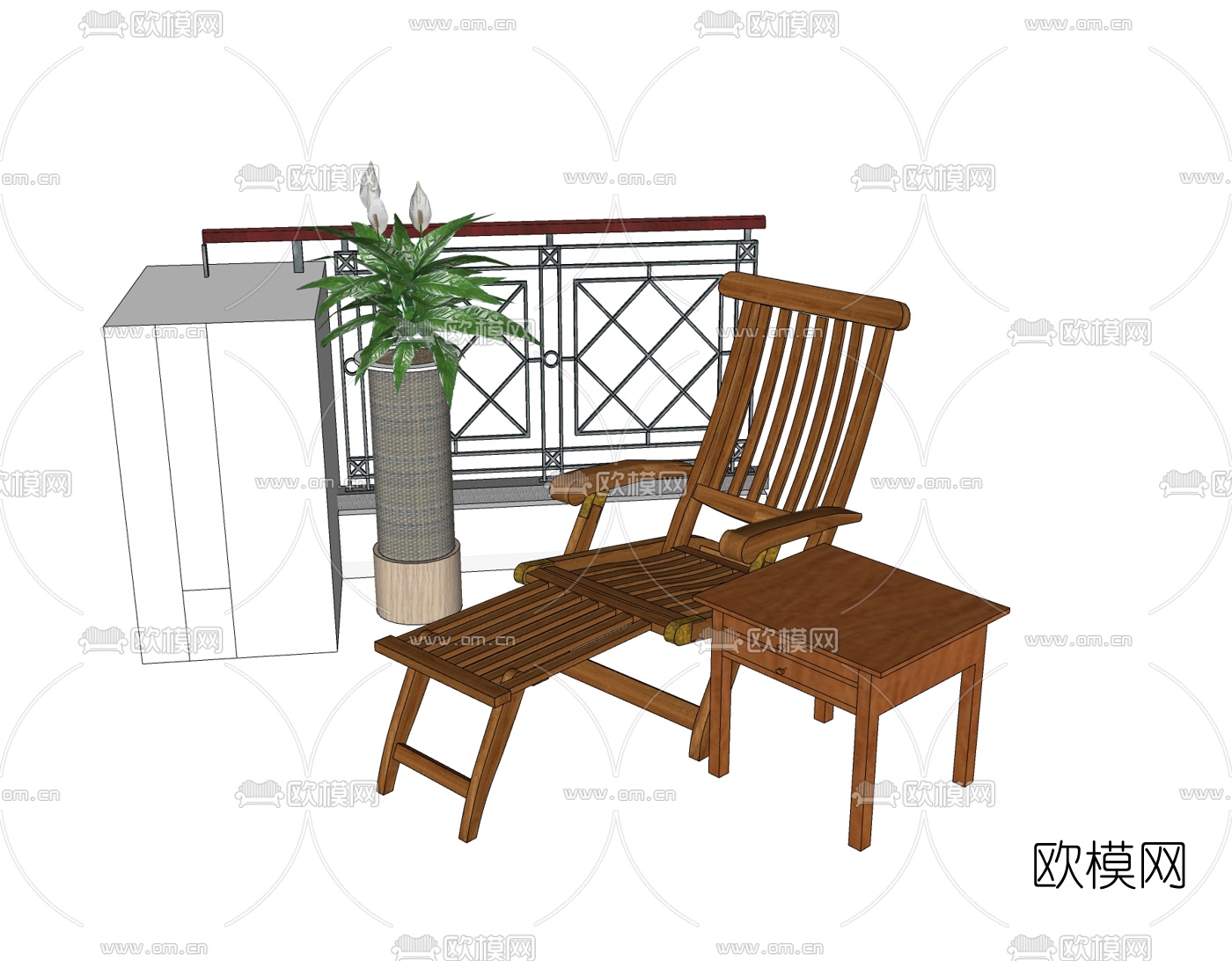 新中式休闲躺椅免费su模型下载