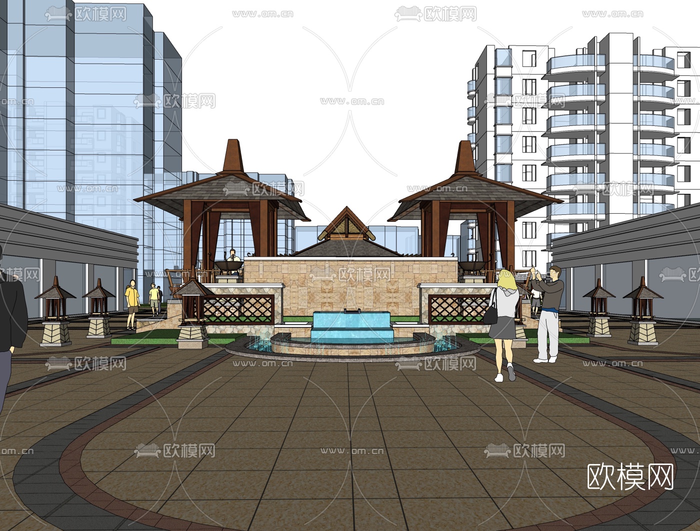 东南亚公园景观免费su模型下载（渲染图1）