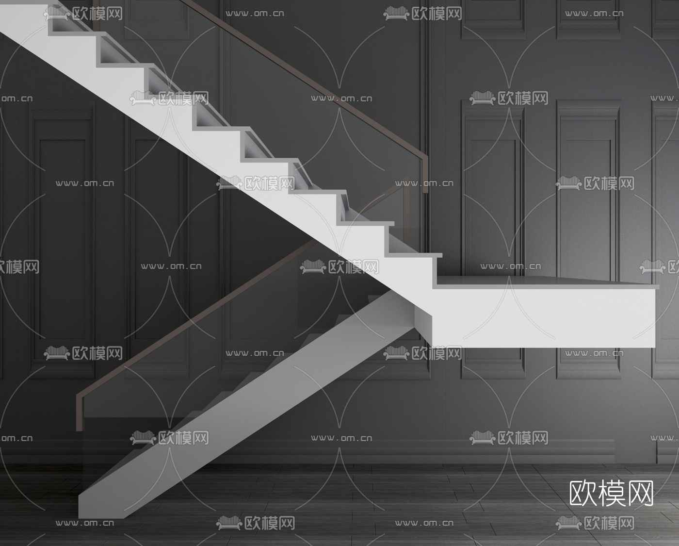 现代楼梯玻璃扶手栏杆3d模型下载（渲染图4）
