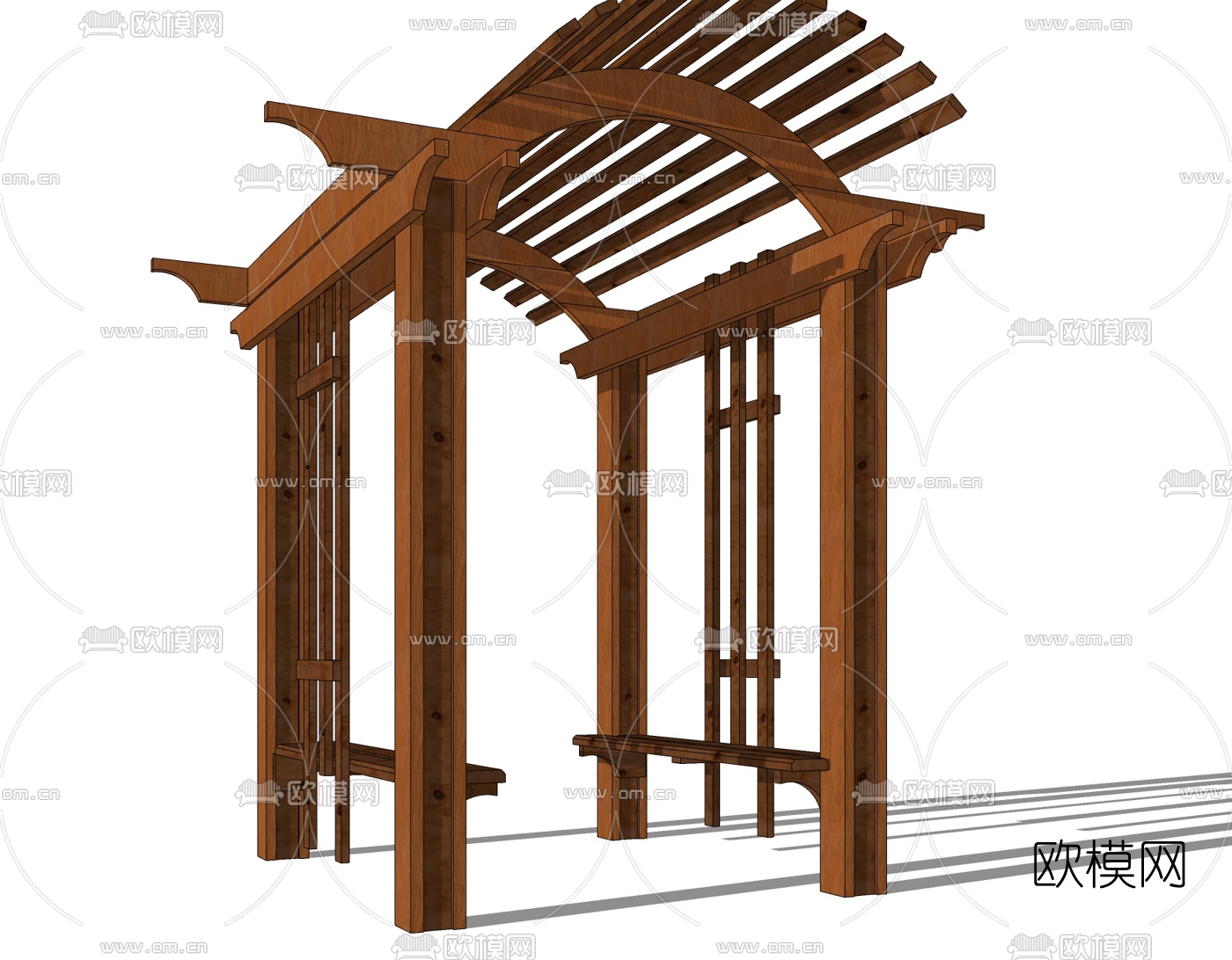 中式實木廊架免費su模型