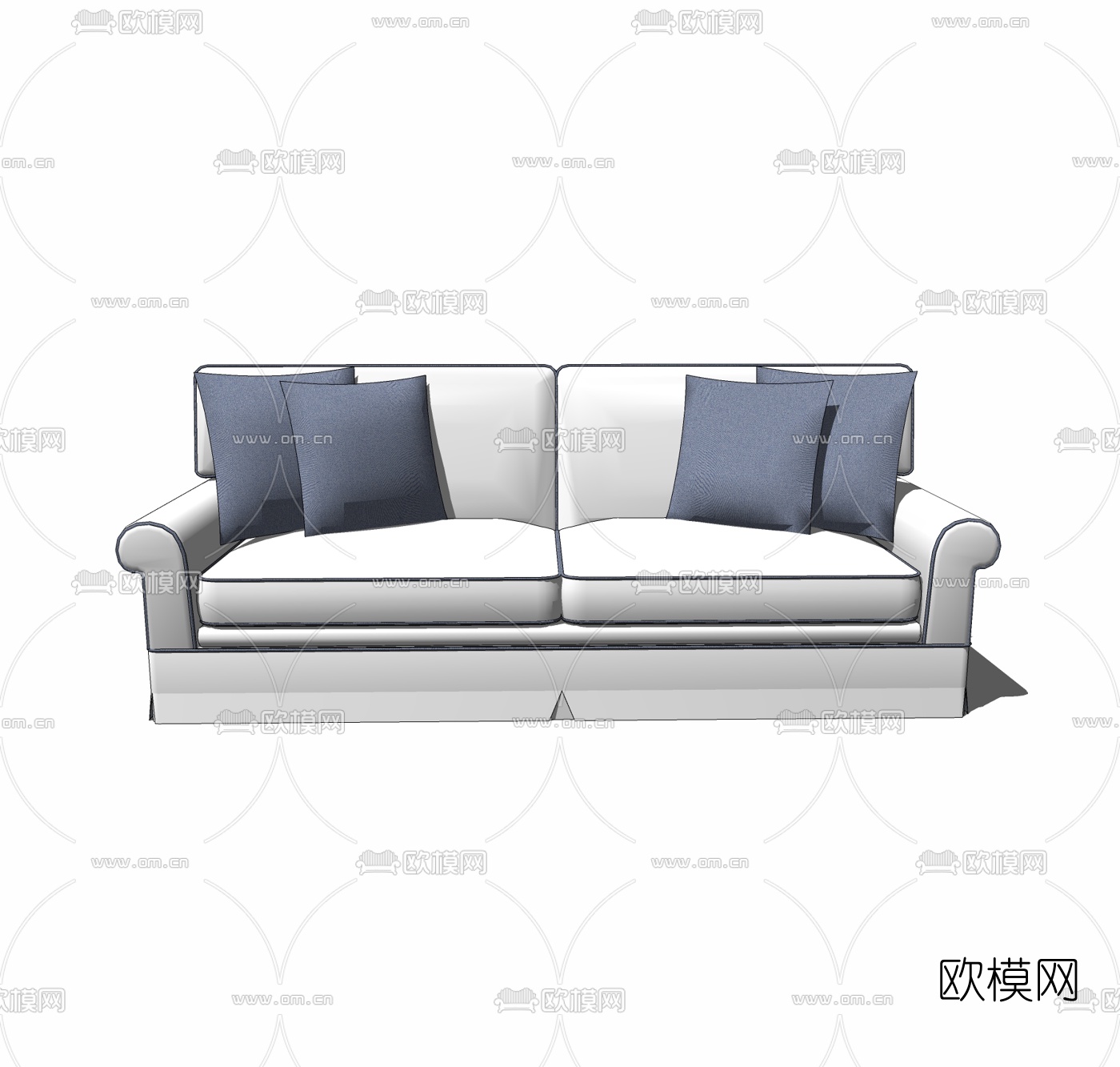 简欧布艺双人沙发免费su模型下载