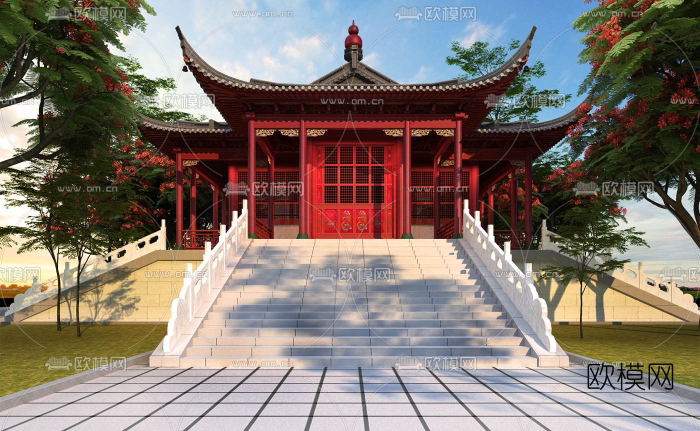 中式古建筑外观3d模型