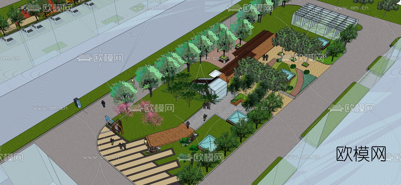 现代公园景观免费su模型下载