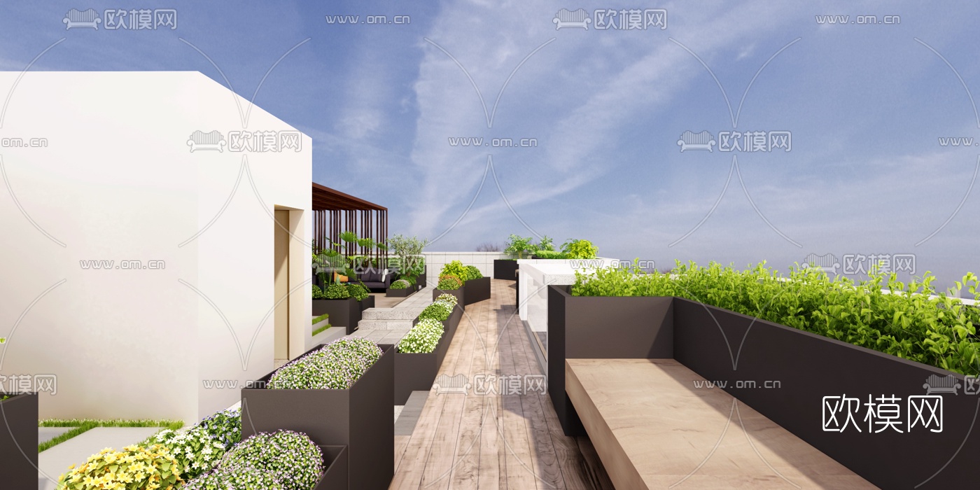 现代楼顶阳光花园3d模型下载（渲染图4）