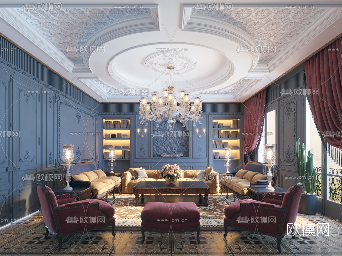 新古典别墅样板房客厅3d模型下载（渲染图6）