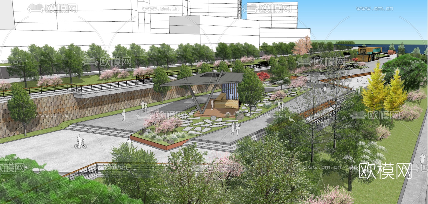 现代滨水景观su模型下载（渲染图1）