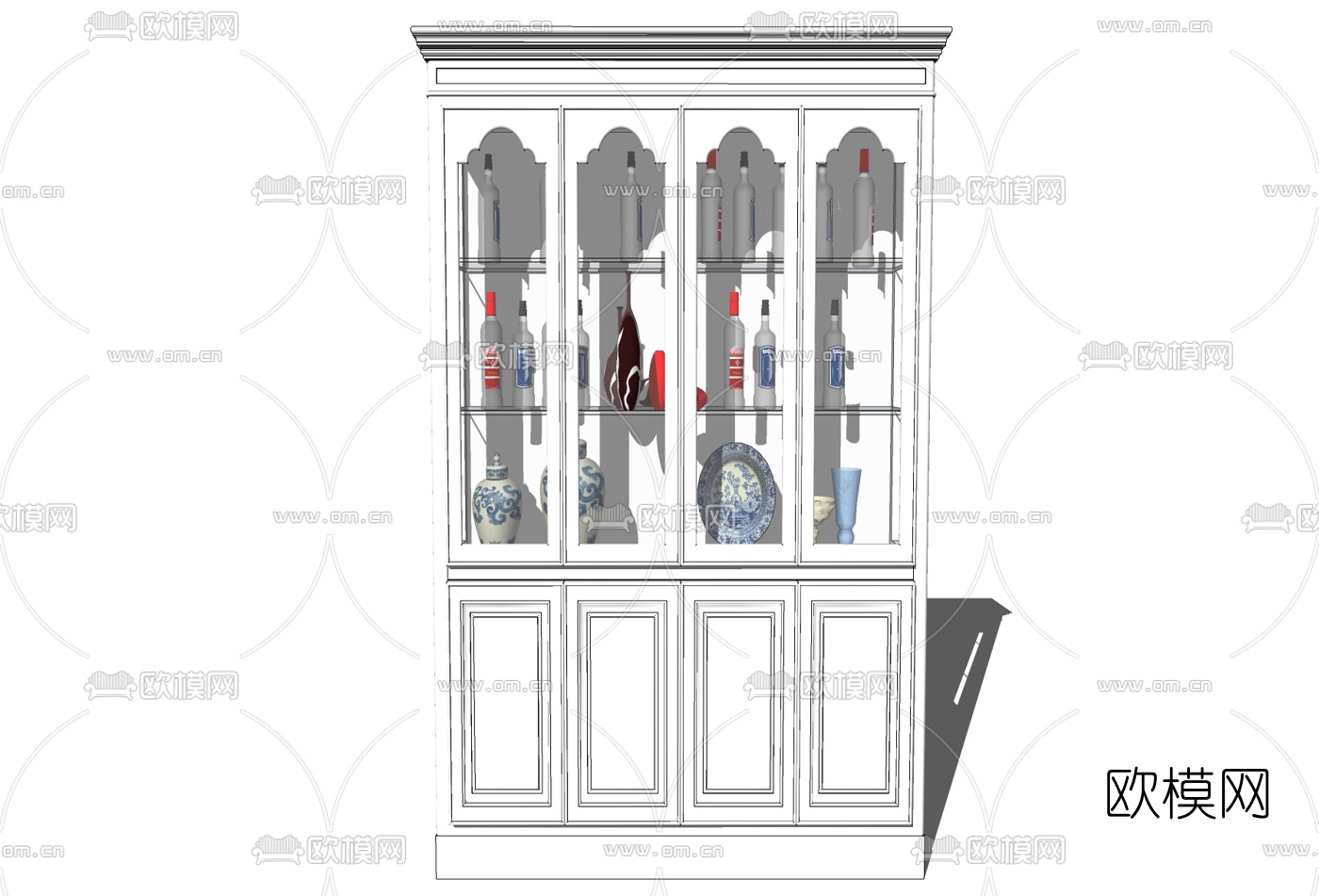简欧装饰柜酒柜免费su模型下载