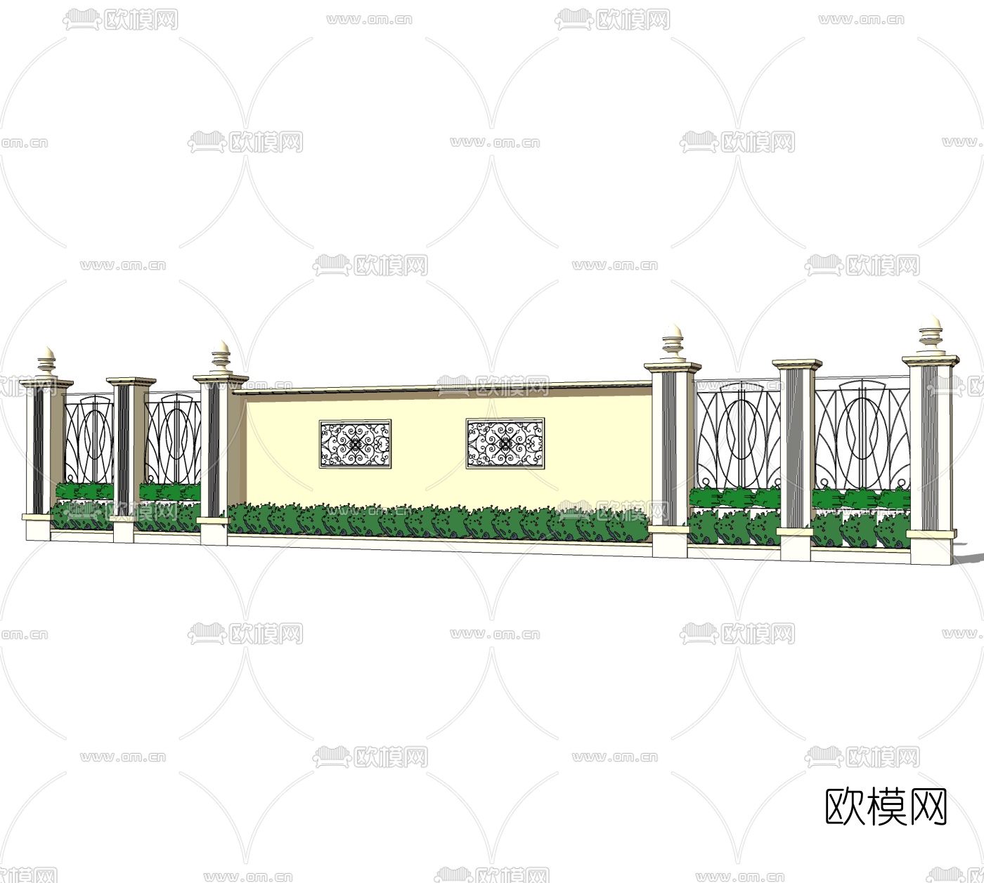 简欧围墙护栏免费su模型下载